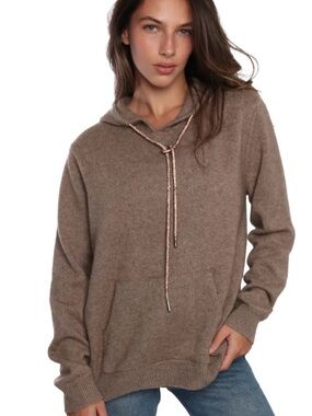 Romi Basha Mocha Rhinestone 100 Cashmere Hoodie One size fits all like new